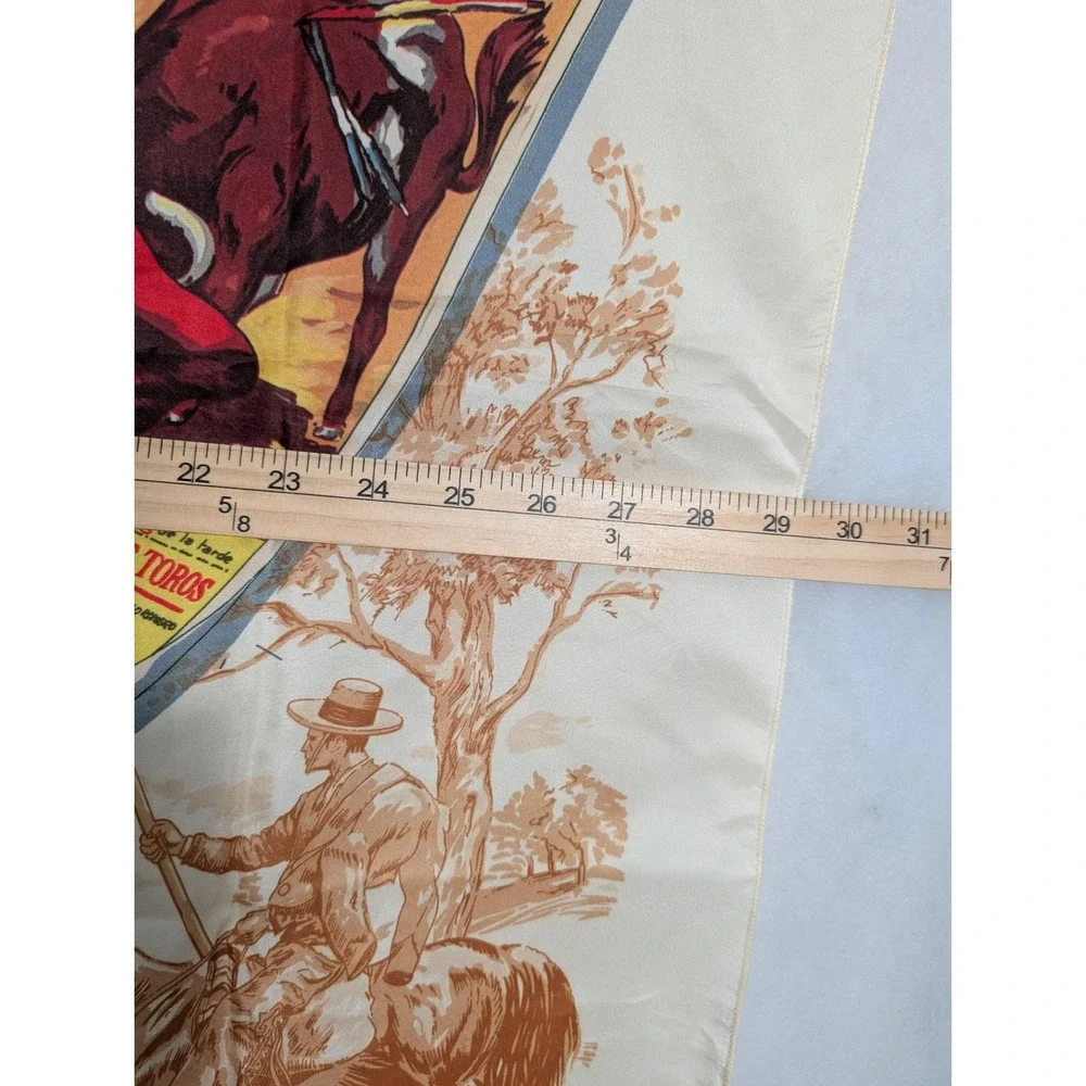 Vintage 70s Spanish Bullfight Corrida de Toros Souvenir Scarf Spain Bull Fighter
